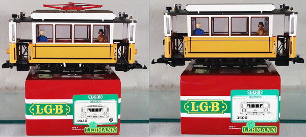 LGB TROLLEY & TRAILER: ga, 2035 trolley, 3500 trailer, w/decals, orig boxes & inserts, C9.