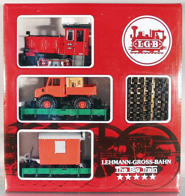 LGB 20530 GERMAN WORK TRAIN SET: G ga, w/loco, 2 cars, track & figures, no transformer, orig set box & insert, C8-9.