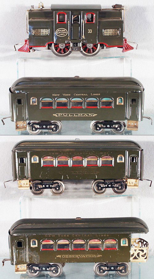 LIONEL TRAIN SET: std ga, 33 loco, 2 #35 Pullmans, 36 obsv, restored except for 1 Pullman & obsv body, C5-8.