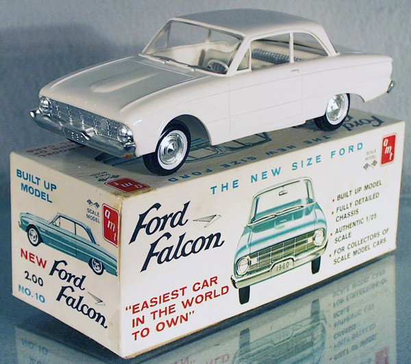 AMT 1960 FORD FALCON PROMO: plastic, white, w/interior, minor body warp, orig box, C9.