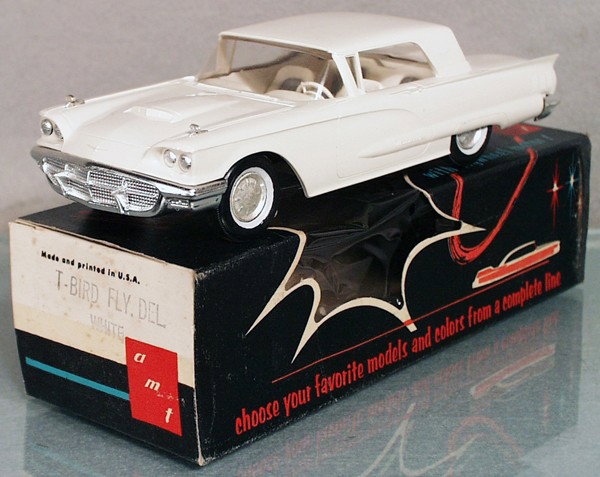AMT 1960 FORD T-BIRD PROMO: plastic, white, w/interior, friction working, orig box & cellophane window minor wear, C9.