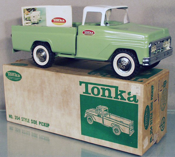 TONKA 354 STYLE-SIDE PICK UP: green & white, w/catalog & orig sales receipt, orig box, C9.