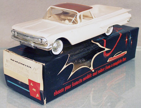 SMP 1960 CHEVY EL CAMINO PROMO: plastic, beige & copper, w/interior, friction working, slight wear on front bumper, orig box w/cellophane window, C9.
