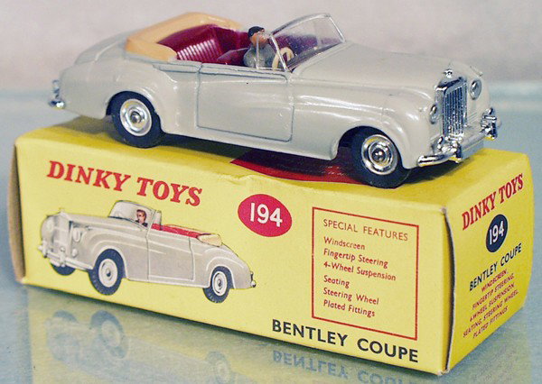 DINKY 194 BENTLEY COUPE: paint chip on 1 fender, orig box, C8-9.