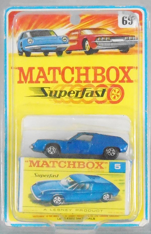 MATCHBOX SUPERFAST 5A2 LOTUS EUROPA BLISTER PACK: factory sealed on orig card, card has been folded, C10.