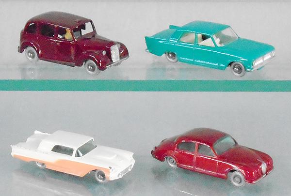 4 MATCHBOX MOKOS: 17C3, 33B2, 75A2, paint chips on front fender & tailfins, 65B3, C7-8.