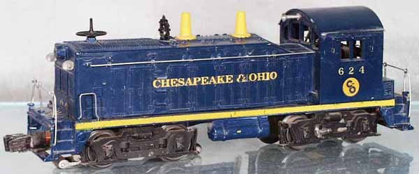 LIONEL 624 C&O NW2 SWITCHER: O ga, minor decal chips on 1 side, C6.