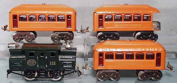 LIONEL TRAIN SET: O ga, 153 loco, 2 #603 Pullmans, 604 obsv, restored, C8-9.