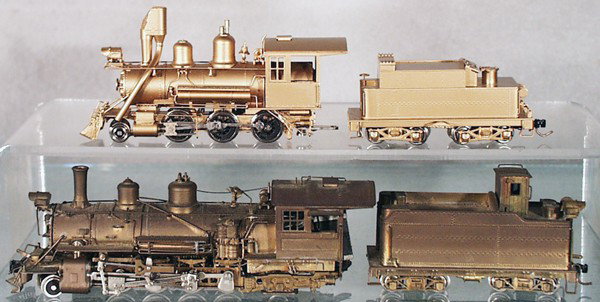 2 JAPANESE LOCOS & TENDERS: On3 ga, 2-rail, United Scale Models loco & tender, unpainted brass, tarnished, tender missing 1 step, C7, Lambert Assoc. loco & tender, unpainted brass, C9.