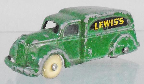 TOOTSIETOY 123 LEWIS'S DELIVERY VAN: dark green has paint chips, black & gold decal has chips, C5.