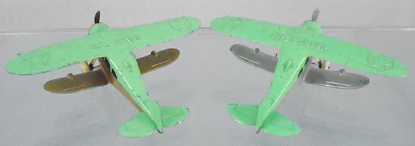2 TOOTSIETOY 718 WACO BOMBERS: US Navy, green & gold, Dive Bomber, green & silver, wing warp, C6-7.