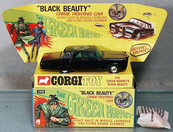 CORGI 268 GREEN HORNET BLACK BEAUTY: w/6 missiles in torn packet, orig display box & insert, C8-9.