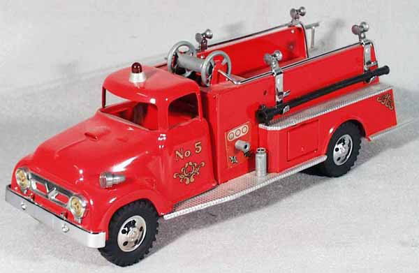 TONKA 950 SUBURBAN PUMPER: painted pressed steel, 17" long, paint disturbed by rubber hoses, C8.