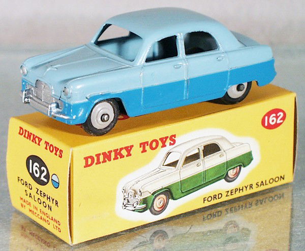 DINKY 162 FORD ZEPHYR SALOON: 2-tone blue, orig box, C9.