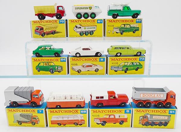 10 MATCHBOX VEHICLES: 70B2, 61B2, 50C3, 64B1, 8E1, 73C1, 7C1, 68B2, 6D2, 51C2, orig boxes minor wear, C8-9.