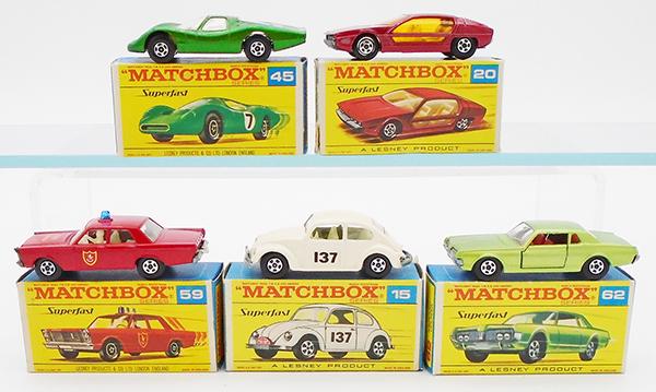 5 MATCHBOX SUPERFASTS: 45A2, 20A1, 59A1, 15A1, 62A1, orig boxes, C8-9.