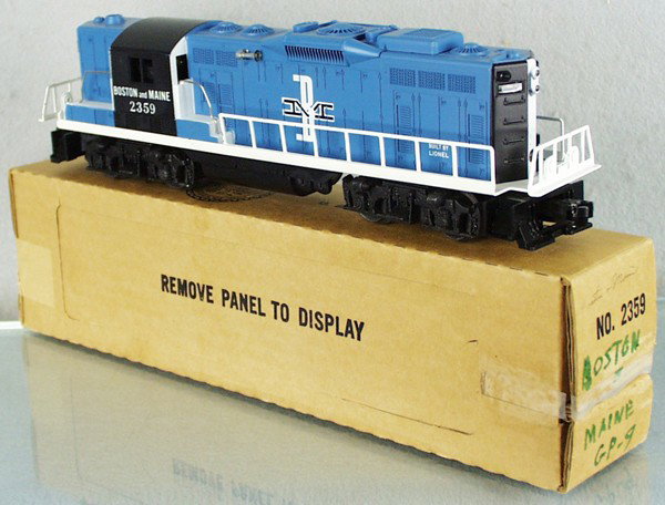 LIONEL 2359 B&M GP9 DIESELS: O ga, paint chipped on 1 handrail, orig box some graffiti, C8.