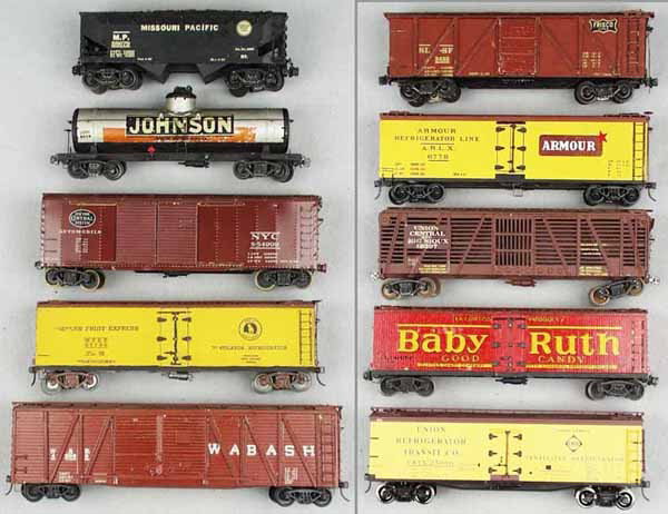 10 SCALE O FREIGHT CARS: O ga, wood & metal, made from kits, wear from use & age, mostly complete, may be missing some trim, C5-7.
