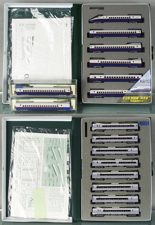 2 KATO JAPANESE HIGH-SPEED TRAINS: N ga, 10-377 E2 Shinkansen 6-piece set w/2 extra cars, 10-358 E351 Super Azusa 8 piece set, orig boxes, C9.
