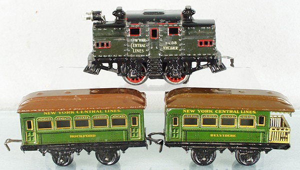 BING TRAIN SET: O ga, 3238 loco, painted cast iron, Rockford Pullman, Belvidere obsv, C5-6.