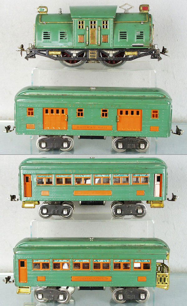 LIONEL TRAIN SET: std ga, 10E loco, rewheeled, end body seam loose, 332 baggage, 339 Pullman, 341 obsv, C5-6.