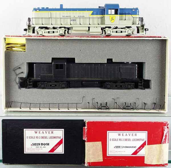 2 WEAVER DIESEL LOCOS: O ga, 2-rail, 5019 D&H, 5000 RS-3, undecorated, black, orig boxes & inserts minor wear, C7-8.