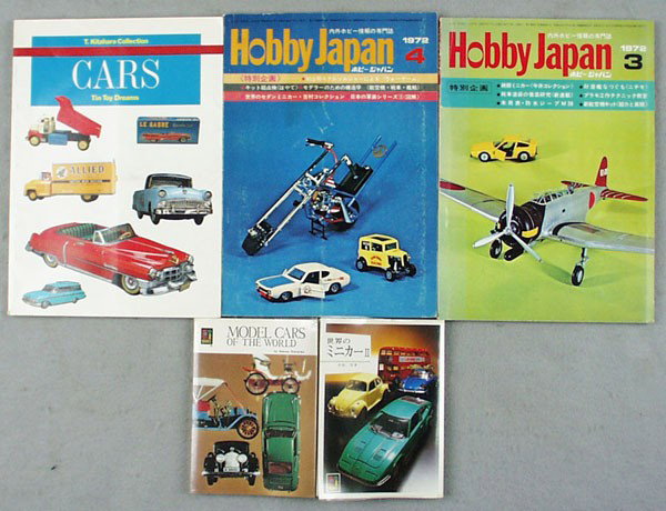 5 JAPANESE TOY AUTO BOOKS: Kitahara tin car book, 128 pages, Hobby Japan, 1972, #4, 118 pages, Hobby Japan, 1972, #3, 120 pages, Model Cars of the World, 124 pages, Model Cars, volume 2, 152 pages, clean copies, C7-8.