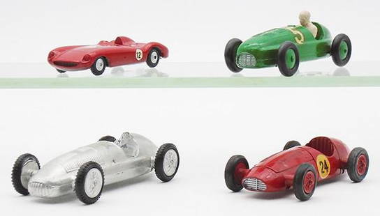 4 MERCURY RACE CARS: 21 Ferrari, 40 Mercedes, repainted, cracks at base, 39 SVA, repainted, 52 Maserati, repainted, C6-7.