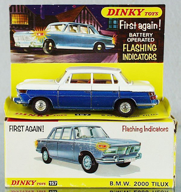 DINKY 157 BMW 2000 TILUX: white & blue, w/instructions, orig box & inserts minor wear, C9.