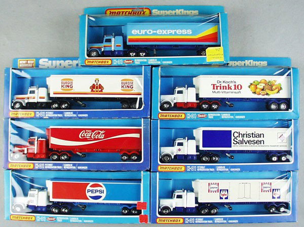 7 MATCHBOX SUPER KING K31 TRUCKS: all different, orig boxes minor wear, C9-10.