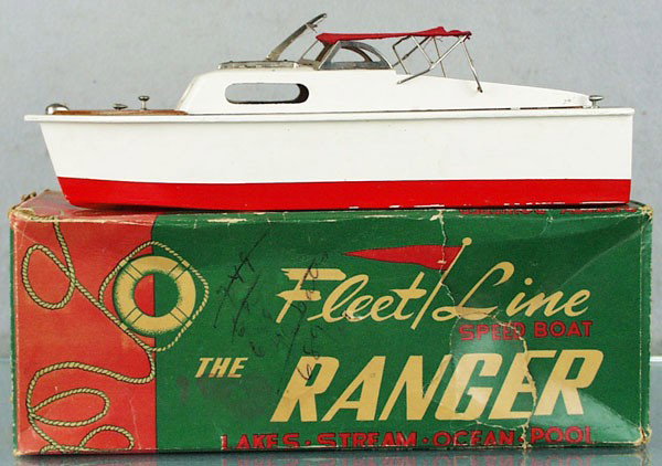 FLEETLINE K&O 251 RANGER SPEED BOAT: painted wood & metal, 12" long, orig box rough, C5-6.