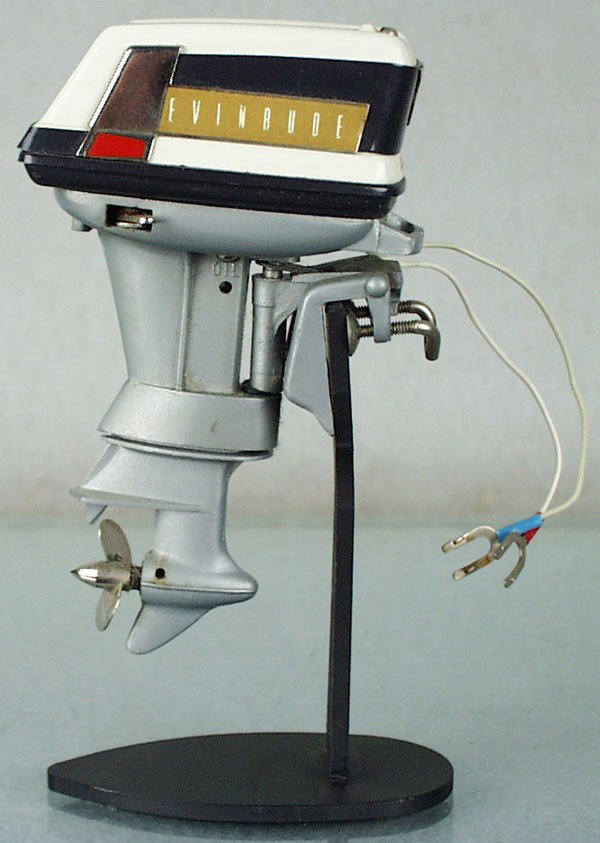K&O EVINRUDE LARK OUTBOARD MOTOR: die cast & tin, 4 1/2" tall, stand not included, C8.