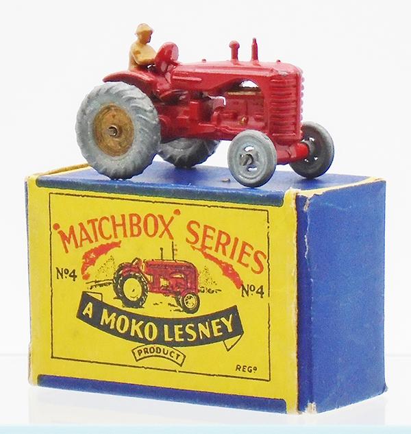 MATCHBOX 4A3 TRACTOR: red body, type C, mud guards have minor wear, flat crimped axles, chips to front and exhaust stack, B1 orig box has minor wear, C8.