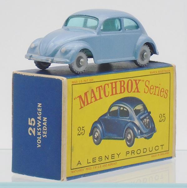 MATCHBOX 25B6 VOLKSWAGEN: silver blue body, green windows, silver trim to front & rear, 9 X 20 silver plastic wheels, D2 orig box, C9.