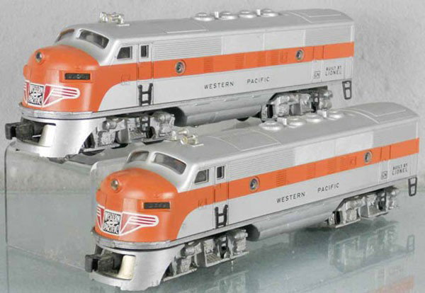 LIONEL 2355 WESTERN PACIFIC F3 AA DIESELS: O ga, both cabs are silkscreened replacements, C6-7.