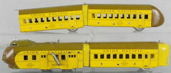 HAFNER M-10000 UP TRAIN SET: O ga, loco, clockwork working, w/bell & battery headlight, 2 coaches, obsv, C5-6.
