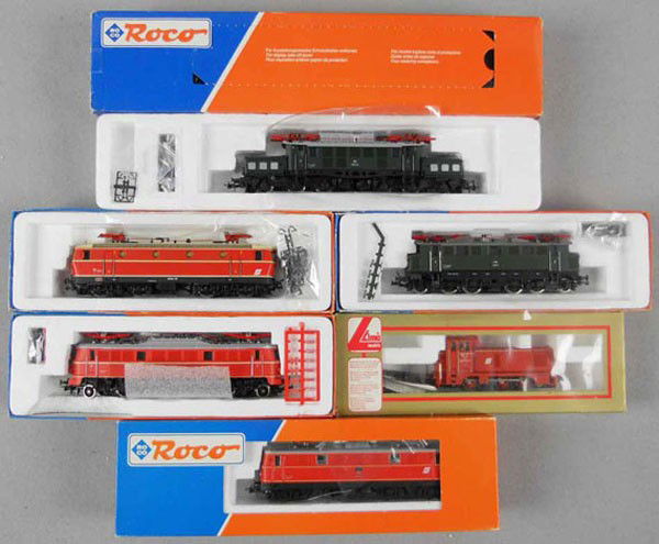 7 ROCO & LIMA AUSTRIAN LOCOS: HO ga, 2-rail, Roco 43515, 43484, 43640, 04147A, 43434 locos, Lima 20 8141L & BR 1043, orig boxes, C6-9.