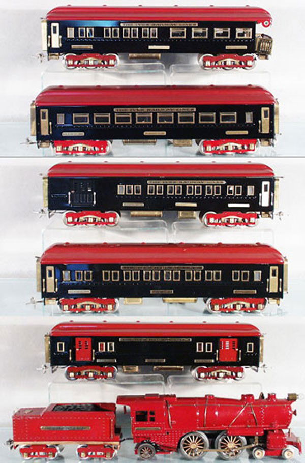 IVES & VARNEY & SIRUS & RICHART TRAIN SET: std ga, Ives 1134 loco & tender, restored, headlight & cab corner reglued, some die cast parts replaced, Varney & Sirus Pullman & obsv, Richart baggage & parlor, C5-8.