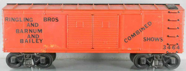 SMITH MILLER BOX CAR TOY BOX: painted pressed steel, 33" long, repainted & press-on letters added, C5-6.