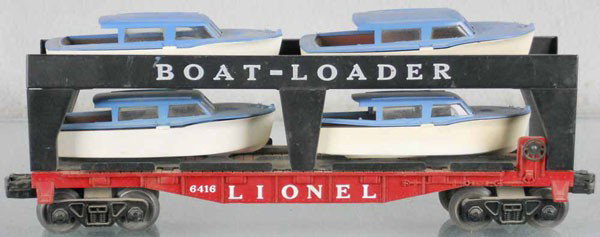 LIONEL 6416 BOAT-LOADER: O ga, w/4 orig boats, C7-8.
