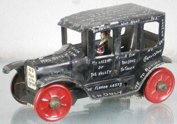 STRAUSS MODEL T JALOPY: litho tin, windup working, 7" long, C6.