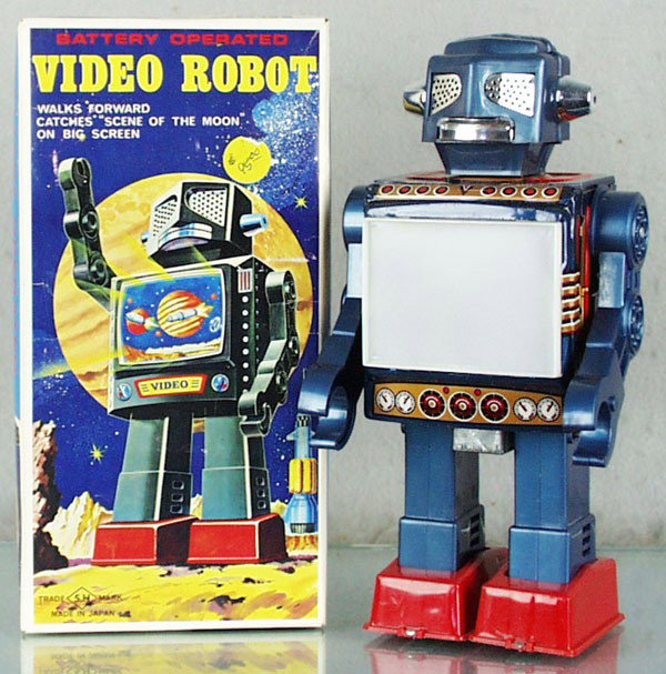 SH VIDEO ROBOT: plastic & litho tin, battery operated, not tested, orig box & insert minor wear, C8-9.
