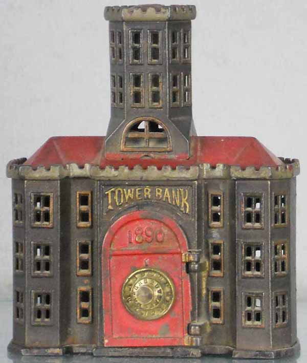 KYSER & REX TOWER BANK: painted cast iron, 6 7/8" tall, C7.