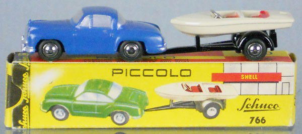 SCHUCO 766 PICCOLO KARMANN W/TRAILER & BOAT: orig box, C9.