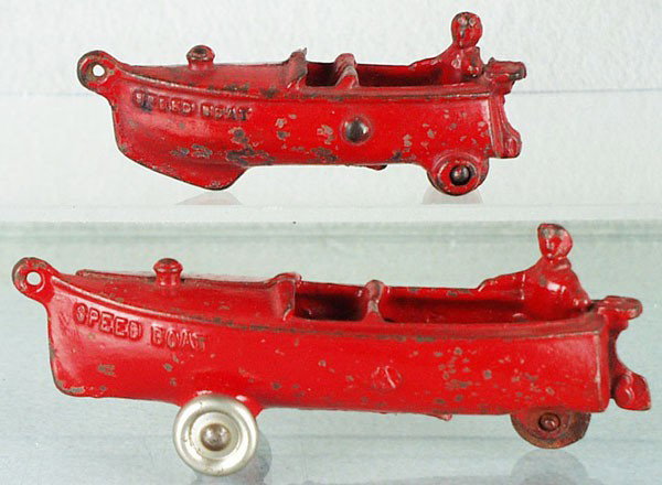 2 AC WILLIAMS SPEED BOATS: painted cast iron, 4" long & 5 1/2" long, C4-6.