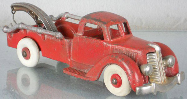 HUBLEY WRECKER: painted cast iron, nickel trim, 8" long, tires replaced, C5.