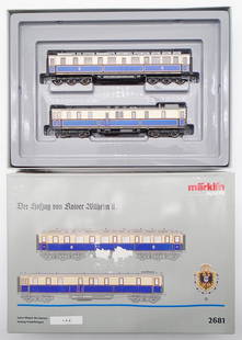 MARKLIN 2681 KAISER WILHELM COACHES: HO ga, digital, 2 different salon car sets, orig boxes & inserts, some have water damage that hasn't effected the trains, C8-9.