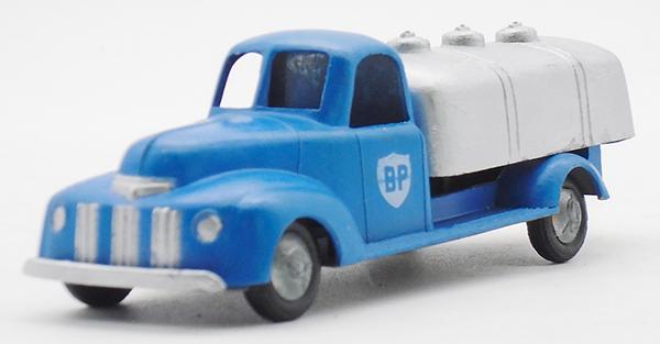 B.P. LEGETOJ FORD BP TANK TRUCK: die cast, blue & silver, some touch up, made in Denmark, C7.