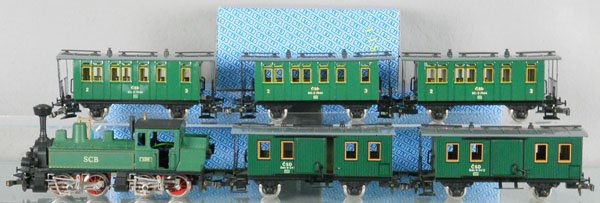 ETS TRAIN SET: O ga, tank loco w3 #303 Pullmans, 2 baggage cars, 3 orig boxes only, C9.