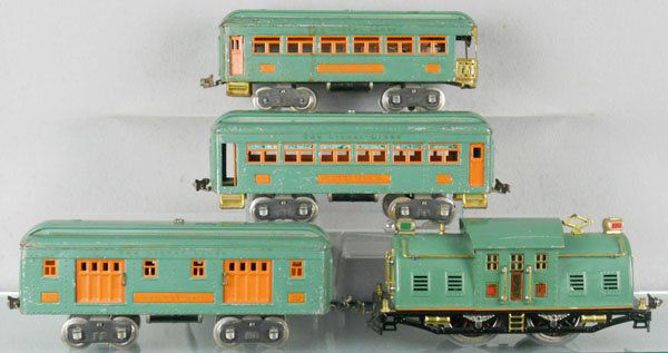 LIONEL TRAIN SET: std ga, 10E loco, orange stripe, 332 baggage, 339 Pullman, 341 obsv, C5-6.